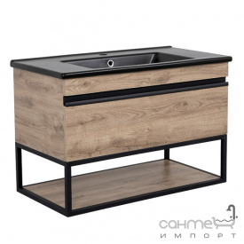 Подвесная тумба с раковиной Аква Родос Лофт Айрон Дуб Севилья Arte Black 100 дуб севилья, раковина матовая черная