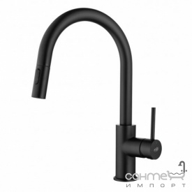 Смеситель для кухни с вытяжным изливом Blue Water Plaza Czarny Mat Plus матовый черный, для установки под окно