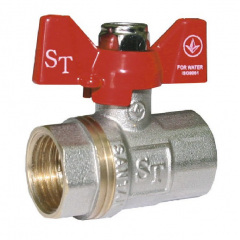 Кран шаровый для воды Santan 602, 1/2" внутренний –внутренний, красная бабочка Долина