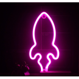 Настінний неоновий світильник нічник Ракета рожева Angel