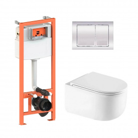 Інсталяція для унітазу 4 в 1 Qtap Nest + унітаз із сидінням Taurus Ultra Quiet, з квадратною панеллю змиву (QT2433084EUQW46151)