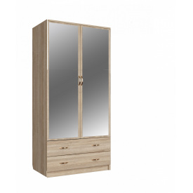 Шафа плательна серії Барбара 0,9м. (дзеркальний, 2 ящики) МАКСІ МЕБЛІ Дуб сонома (10894)