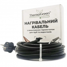 Двожильний кабель ThermoGreen TGRD-30 м 30 Вт з термостатом та вилкою для обігріву труб