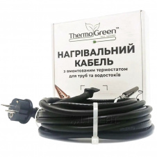 Двожильний кабель ThermoGreen TGRD-4 м 30 Вт з термостатом та вилкою для обігріву труб