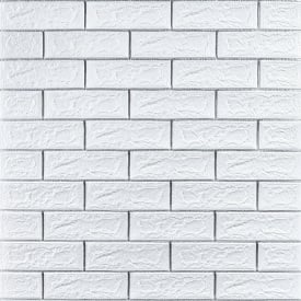 Самоклеюча 3D панель цегла біла смужка срібло 700х770х5мм (100-5) Sticker Wall SW-00000753