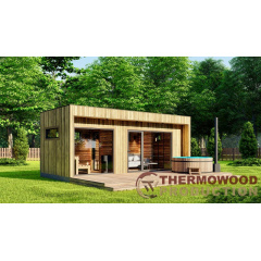 Готовая модульная сауна 7,0х2,7м с панорамными окнами Gartensauna-31 производителя Thermowood Production Вышгород