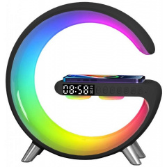 Настільна смарт лампа-нічник G-Smart RGB з годинником бездротовою зарядкою 15W і Bluetooth-колонкою 3W (GL-Black) Ясногородка