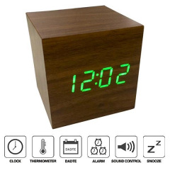 Настільний електронний світлодіодний годинник куб Wooden Watch VST-869 65х65 мм Зелене світло Доманёвка