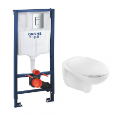 Інсталяція для унітазу Grohe Rapid SL 3 в 1 + Унітаз безобідковий Kroner Oker WHI533536 (38772001KO533536) Кам'янка-Дніпровська