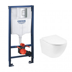 Інсталяція для унітазу Grohe Rapid SL 3 в 1 + Унітаз безобідковий Kroner Harz WHI523632 (38772001KH523632) Орехов
