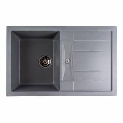 Гранитная мойка для кухни Platinum 7850 TROYA матовая прямоугольная, с крылом, серая металлик Долина