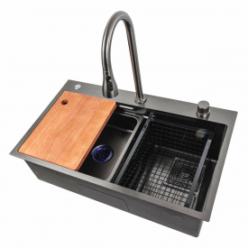Многофункциональная мойка Platinum Handmade "Водопад" PVD 75х45A черная
