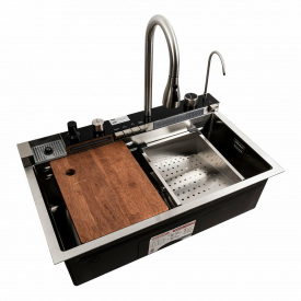 Многофункциональная мойка Platinum Handmade "Водопад" PVD 75х45М сатин