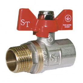 Кран шаровый для воды Santan 607, 1/2" наружный-внутренний, красная бабочка