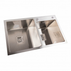 Мойка кухонная Platinum Handmade 780x430х230 (толщина 3,0/1,0 мм), 2 чаши, нержавеющая сталь
