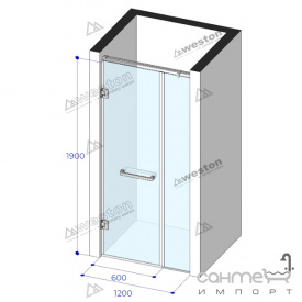 Душевая дверь в нишу Weston WD 2 1200x1900 хром/прозрачное стекло, ручка рейлинг двухст. горизонт.