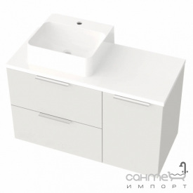 Подвесная тумба с раковиной на столешнице и корзиной для белья Mirater Mateo 100 матовая белая, раковина Solo