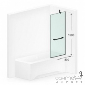 Душевая штока на ванну Liberta Leverk 800x1500 матовый черный/прозрачное стекло, полотенцедержатель