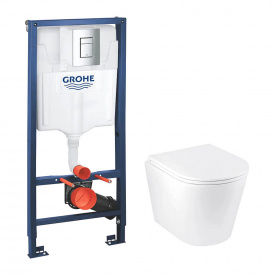 Інсталяція для унітазу Grohe Rapid SL 3 в 1 + Унітаз безобідковий Kroner Armada WHI513636 з сидінням (38772001KA513636)