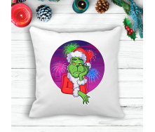 Подушка с новогодним принтом Гринч The Grinch фейерверк Белый Кавун П003608