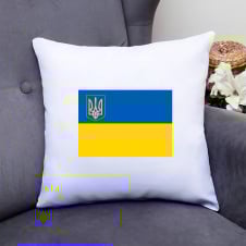 Подушка декоративная с принтом "Прапор та герб України" Белый Кавун П000330