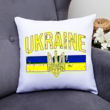 Подушка декоративная с принтом "Герб и флаг Ukraine" Белый Кавун П000380