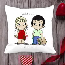 Подушка с принтом Love is "Любовь это ... смириться с его щетиной" Белый Кавун П000045