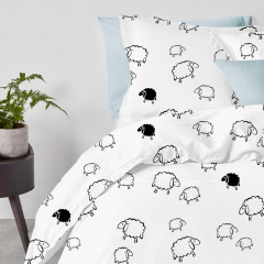 Комплект полуторного постельного белья Cosas SHEEP DARK BLACK Ранфорс 160х220 см Белый/Голубой Черноморск