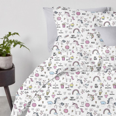 Полуторная постель с простыней на резинке Unicorn Sweets CS1 Cosas Белый 160х220 см Южноукраїнськ