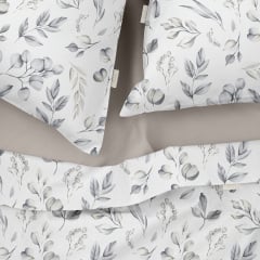 Двуспальная постель с простыней на резинке Steppe Flowers CS1 Cosas серый 180х220 см Васильків