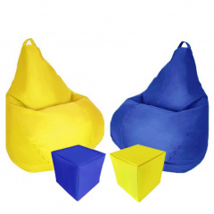 Комплект кресло-мешок груша 120x90 см 2 шт + 2 пуфа 30x30 см Tia-Sport желтый/синий (sm-0619-16) Мелитополь