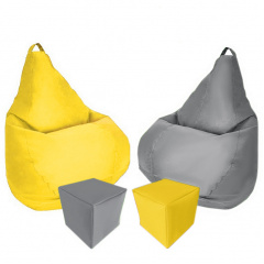 Комплект кресло-мешок груша 120x90 см 2 шт + 2 пуфа 30x30 см Tia-Sport желтый/серый (sm-0619-15) Володимир-Волинський