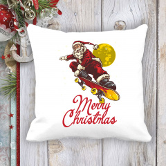 Подушка с новогодним принтом Дед Мороз на скейте "Merry Christmas" 2 Белый Кавун П003672 Одеса