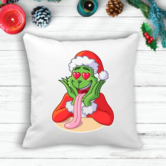 Подушка с новогодним принтом Гринч The Grinch Влюблен Белый Кавун П003600