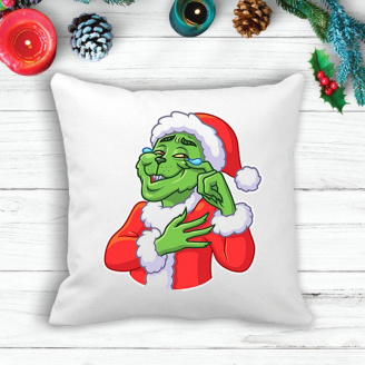 Подушка с новогодним принтом Гринч The Grinch В слезах Белый Кавун П003593