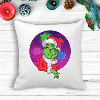 Подушка с новогодним принтом Гринч The Grinch фейерверк Белый Кавун П003608