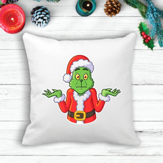 Подушка с новогодним принтом Гринч The Grinch растерянный Белый Кавун П003607