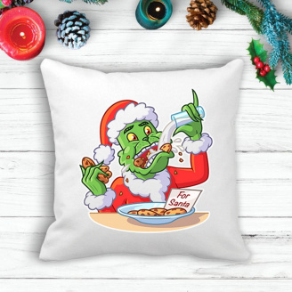 Подушка с новогодним принтом Гринч The Grinch молоко и печенье Белый Кавун П003610