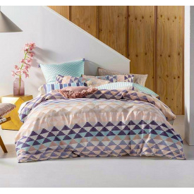 Постельное белье Кот Муркот Семейный Бежево-фиолетовый в пирамидальных ромбиках (VD_Хеопс_С)