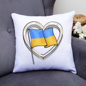 Подушка декоративная с принтом "Флаг Украины в сердце" Push IT Белый Кавун П000529