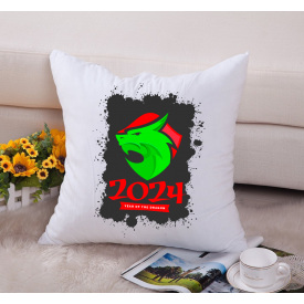 Подушка декоративная с новогодним принтом "Dragon 2024 Дракон 2024 Year of the Dragon" Push IT Белый Кавун П000710