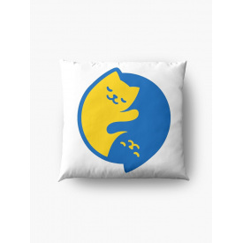 Подушка декоративная с принтом "Украинские коты Инь и Ян синий и желтый 1" Белый Кавун П000430