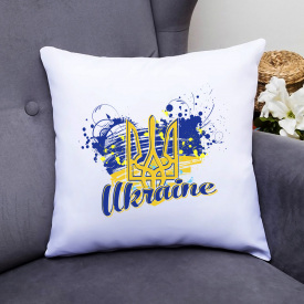 Подушка декоративная с принтом "Сине-желтое сердце и желтый герб Украины Ukraine" Push IT Белый Кавун П000443