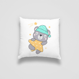 Подушка декоративная с принтом "Спящий мишка в колпаке со звездой. Sleeping bear" Push IT Белый Кавун П000729