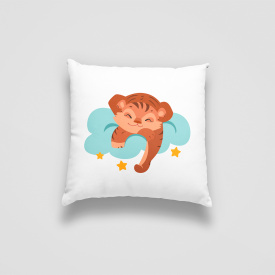 Подушка декоративная с принтом "Спящий тигренок на облаке. Sleeping tiger" Push IT Белый Кавун П000724