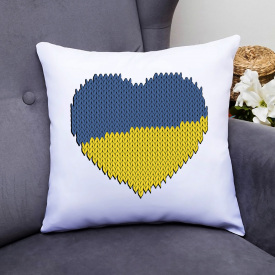 Подушка декоративная с принтом "Сердце Украины вязанный узор" Push IT Белый Кавун П000453