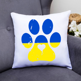 Подушка декоративная с принтом "Отпечаток лапы в расцветке украинского флага" Белый Кавун П000416