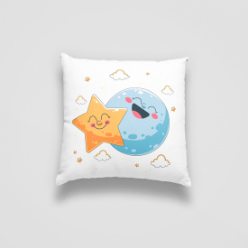 Подушка декоративная с принтом "Спящие Звездочка и Луна среди облаков" Push IT Белый Кавун П000735
