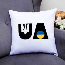Подушка декоративная с патриотическим принтом "Трезубец. Герб Украины. Украина. UA. Ukraine" Push IT Белый Кавун П000674