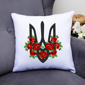 Подушка декоративная с принтом "Черный герб Украины в красных маках" Push IT Белый Кавун П000441